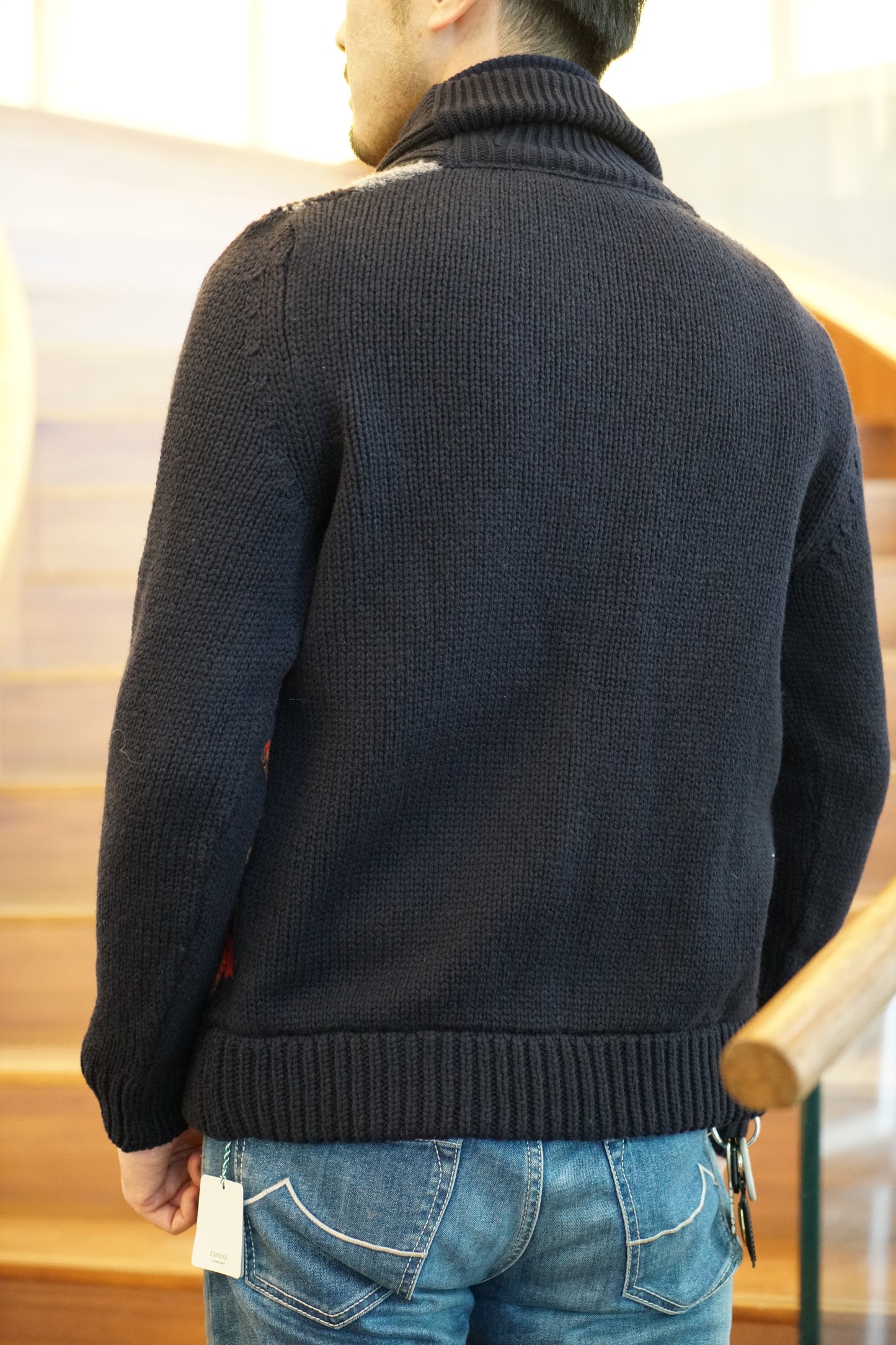 ZANONE(ザノーネ）アーガイル柄ショールカラーニット（未使用）
