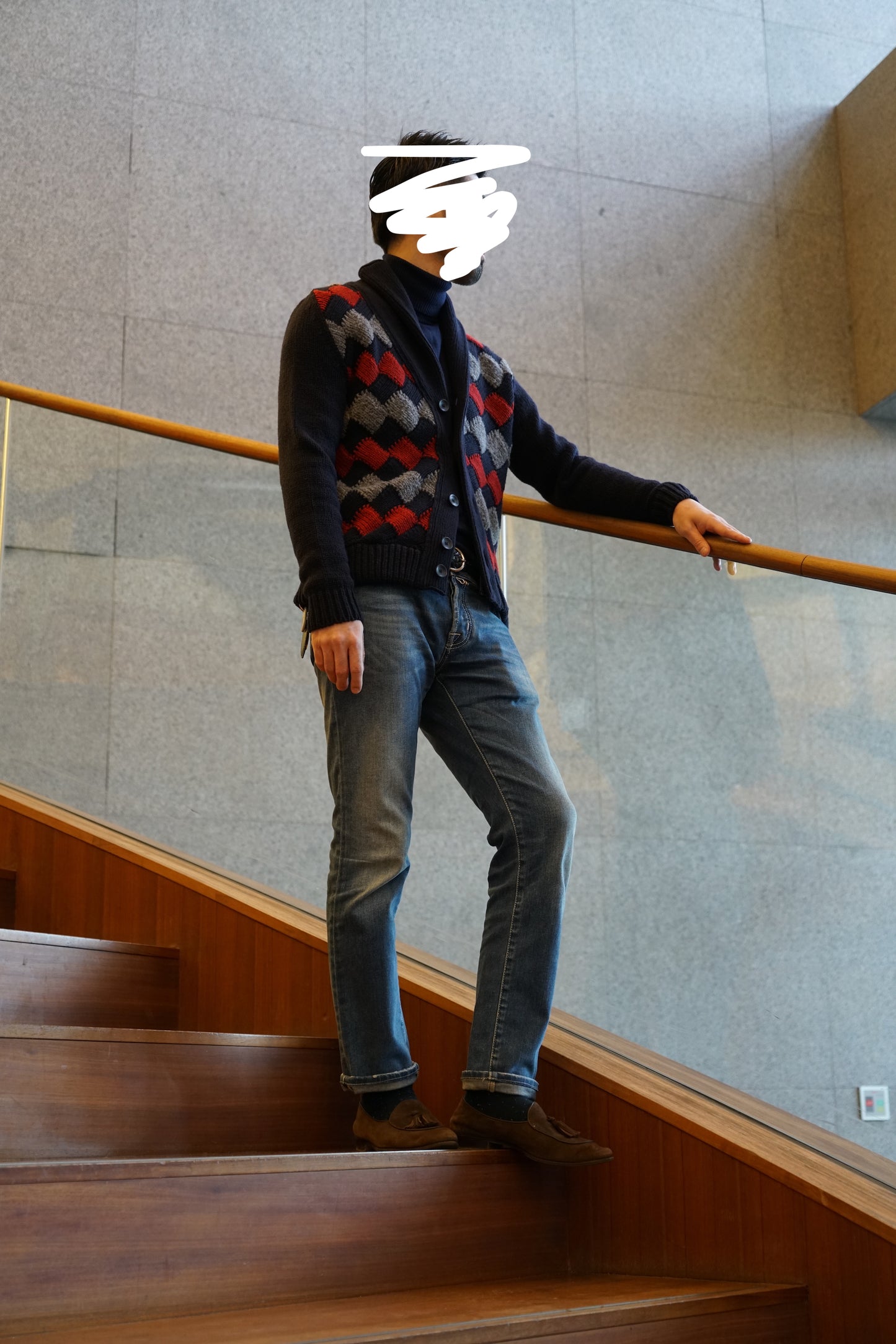 ZANONE(ザノーネ）アーガイル柄ショールカラーニット（未使用）